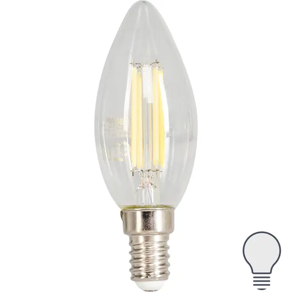 фото Лампа светодиодная филаментная osram e14 220 в 5 вт свеча прозрачная 520 лм белый свет, для диммера