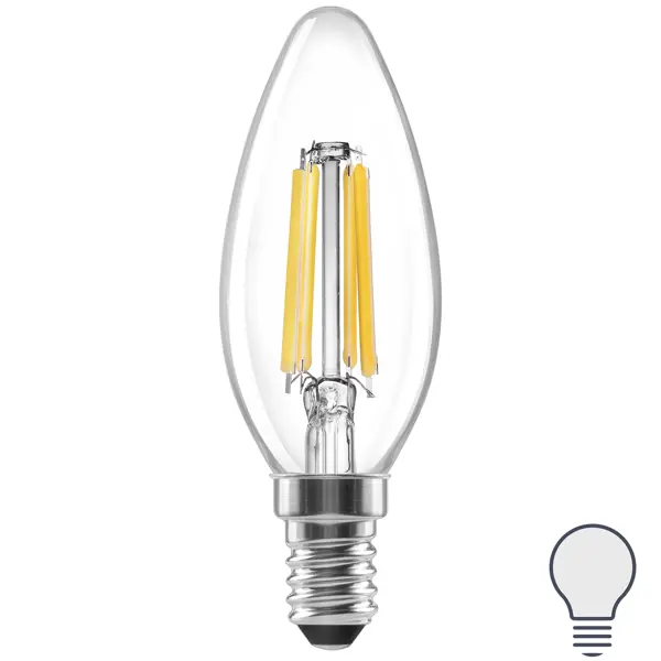 Лампа светодиодная Lexman E14 220-240 В 3.8 Вт свеча прозрачная 500 лм нейтральный белый свет лампочка светодиодная lexman свеча e14 470 лм теплый белый свет4 5 вт