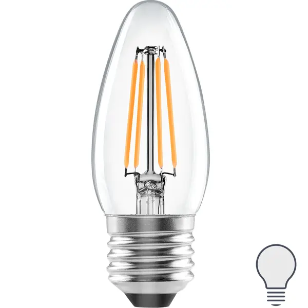 Лампа светодиодная Lexman E27 220-240 В 5 Вт свеча прозрачная 600 лм нейтральный белый свет лампочка светодиодная lexman свеча e14 400 лм теплый белый свет 5 вт