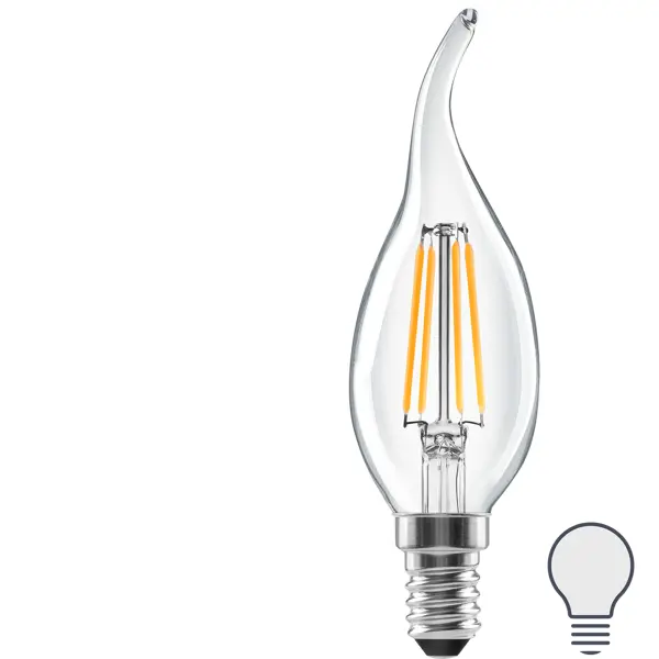 Лампа светодиодная Lexman E14 220-240 В 6 Вт свеча на ветру прозрачная 800 лм нейтральный белый свет лампа светодиодная thomson e14 6w 4000k свеча на ветру матовая th b2026