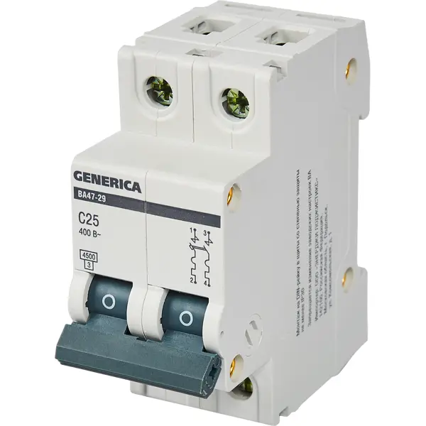 Автоматический выключатель Generica ВА47-29 2P C25 А 4.5 кА удлинитель бытовой 3 гнезда 5 м 3х1 мм² 10 а выключатель iek generica wyp10 10 03 05 zk g