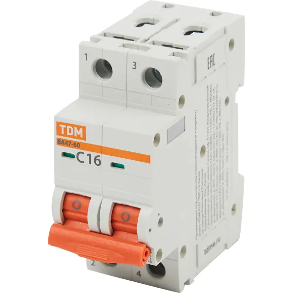 Автоматический выключатель Tdm Electric ВА47-60 2P C16 А 6 кА SQ0223-0093 автоматический выключатель tdm electric ва47 60 2p c63 а 6 ка sq0223 0099
