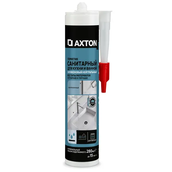 Герметик санитарный силиконовый Axton бесцветный нейтральный 280 мл удалитель герметика axton 100мл аэрозоль