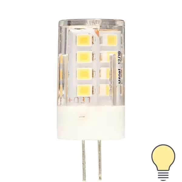 Лампа светодиодная Volpe JC G4 12 В 3.5 Вт кукуруза прозрачная 300 лм теплый белый свет фреза керамическая для маникюра кукуруза средняя нарезка 6 × 15 мм в пластиковом футляре белый