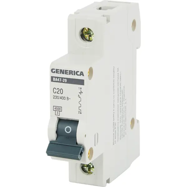 Автоматический выключатель Generica ВА47-29 1P C20 А 4.5 кА автоматический выключатель generica ва47 29 1p c32 а 4 5 ка