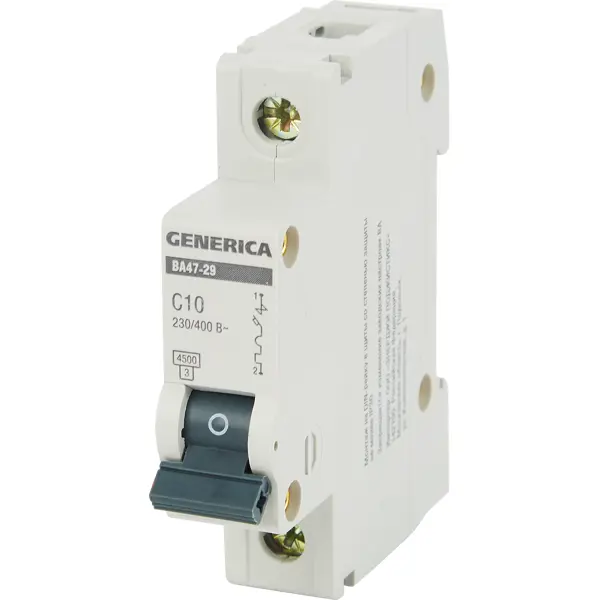 Автоматический выключатель Generica ВА47-29 1P C10 А 4.5 кА автоматический выключатель дифференциального тока generica