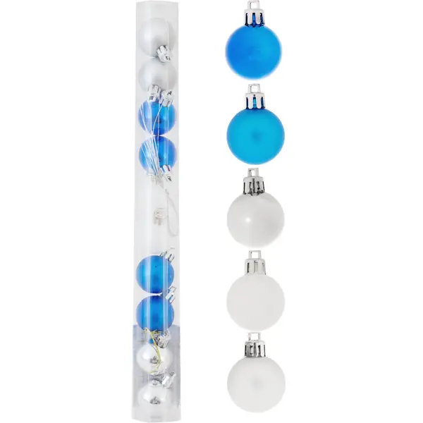 Набор ёлочных шаров 3 см цвет синий/серебристый, 10 шт. набор ёлочных шаров флокированных 6 см белый 12 шт