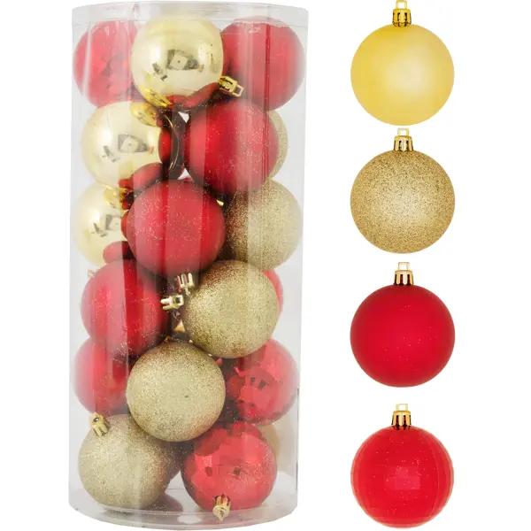 Набор ёлочных шаров 6 см цвет красный/золотой, 24 шт.