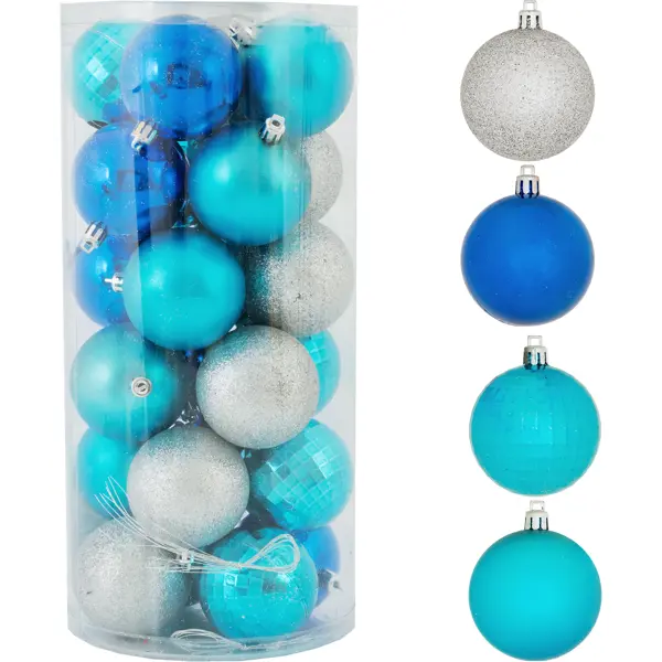 Набор ёлочных шаров 6 см цвет синий/серебристый, 24 шт.