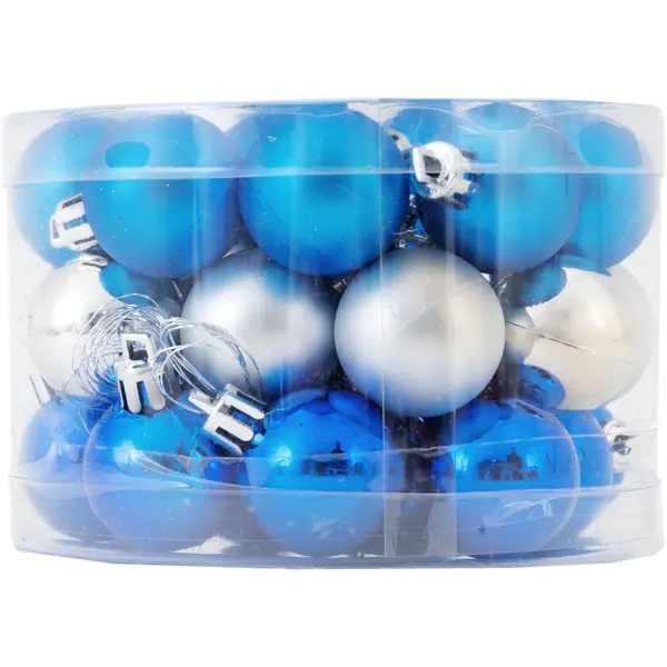 Набор ёлочных шаров 3 см цвет синий/серебристый, 36 шт. набор ёлочных шаров флокированных 10 см белый 2 шт