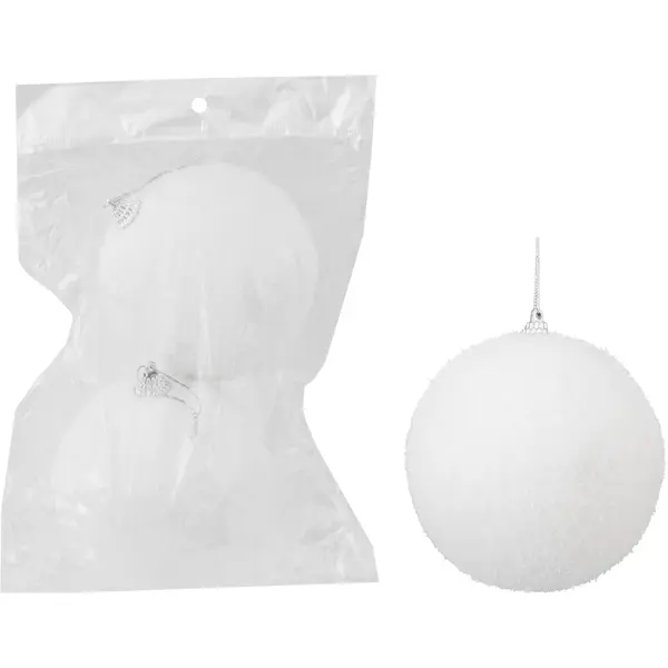 Набор ёлочных шаров флокированных 10 см цвет белый 2 шт. набор ёлочных шаров флокированных 6 см белый 12 шт