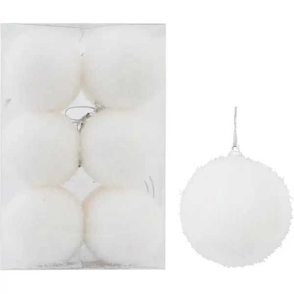Набор ёлочных шаров флокированных 6 см цвет белый, 12 шт. набор елочных украшений 24 шт микс 6 см syqa 012252