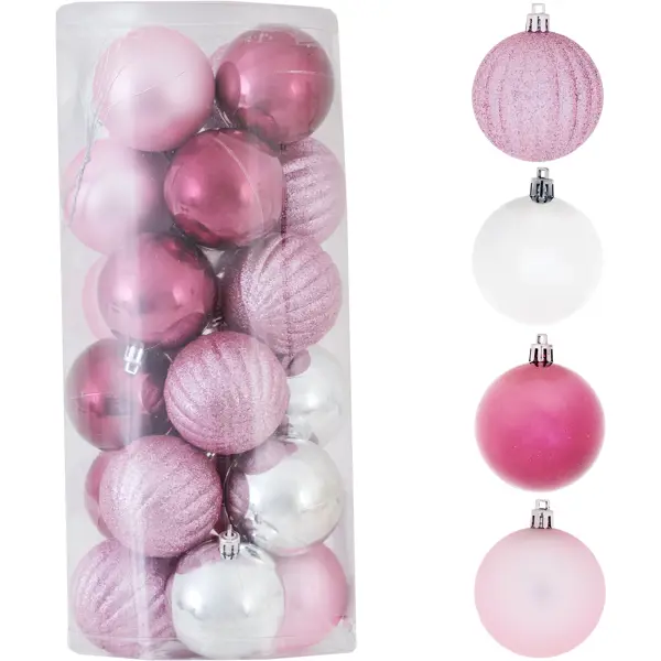 Набор ёлочных шаров 6 см цвет розовый/серебристый, 24 шт. набор ёлочных шаров флокированных 6 см белый 6 шт