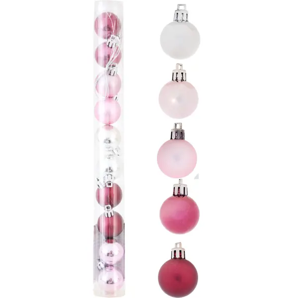 Набор ёлочных шаров 3 см цвет розовый/серебристый, 10 шт. набор ёлочных шаров флокированных 6 см белый 12 шт