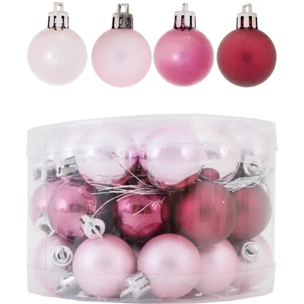 Набор ёлочных шаров 3 см цвет розовый/серебристый, 36 шт. украшение из шаров золото белый розовый
