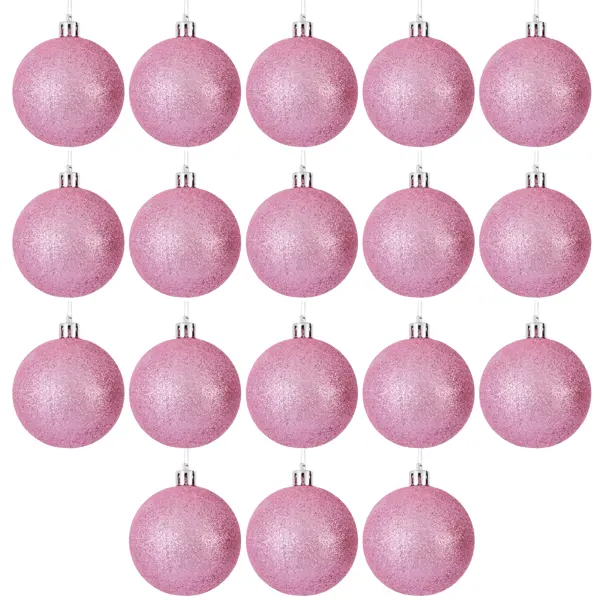 Набор елочных шаров ø6 см пластик розовый 18 шт.