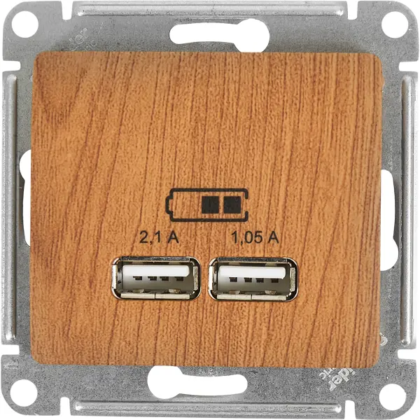 Розетка USB встраиваемая Schneider Electric Glossa цвет дуб разъем 32 а 250 в 2р ре оу для электроплит tdm electric sq1812 0002