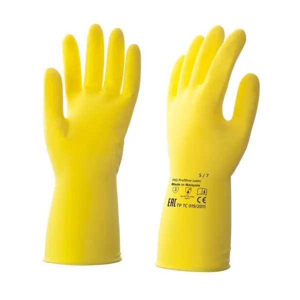 Перчатки латексные Profiline HQ размер 7/S, с хлопковым напылением многоразовые латексные перчатки hq profiline