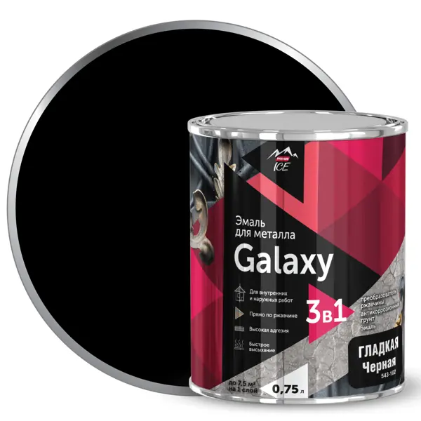 Грунт-эмаль 3 в 1 по металлу и ржавчине Parade Galaxy гладкая цвет черный 0.75 л