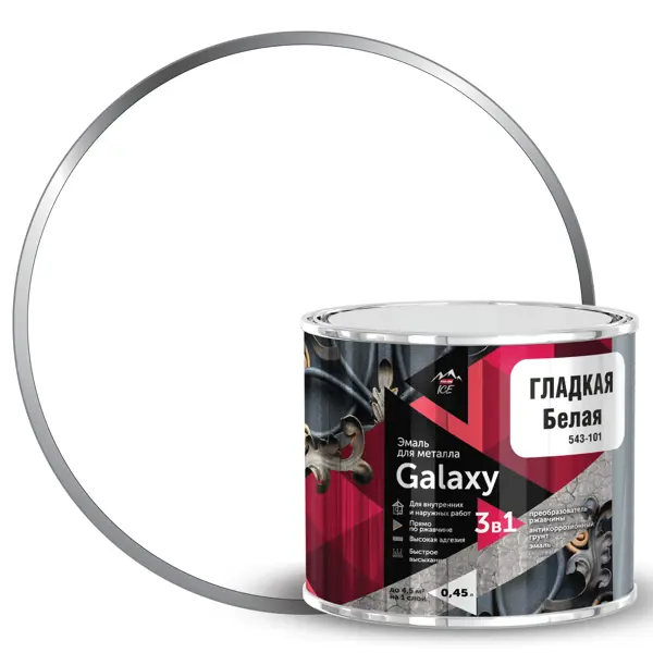 Грунт-эмаль 3 в 1 по металлу и ржавчине Parade Galaxy гладкая цвет белый 0.45 л забор декоративный пластмасса palisad частокол 1 28х300 см белый зд01