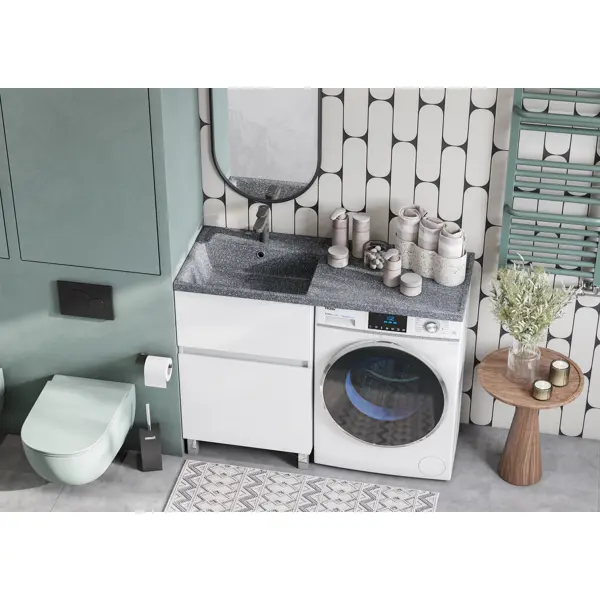 фото Тумба под стиральную машину напольная sensea лайн 58 см цвет белый