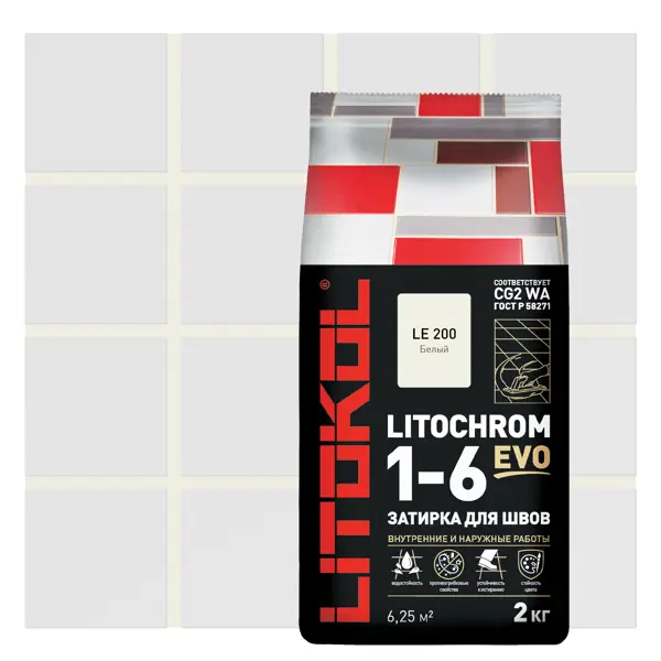 Затирка цементная Litokol Litochrom 1-6 Evo цвет LE 200 белый 2 кг затирка цементная litokol litochrom 1 6 evo le 205 жасмин 2 кг