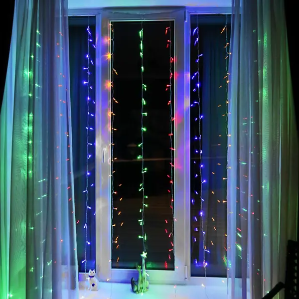 фото Электрогирлянда комнатная neon-night занавес 3х2м 240 ламп разноцветный свет 8 режимов работы