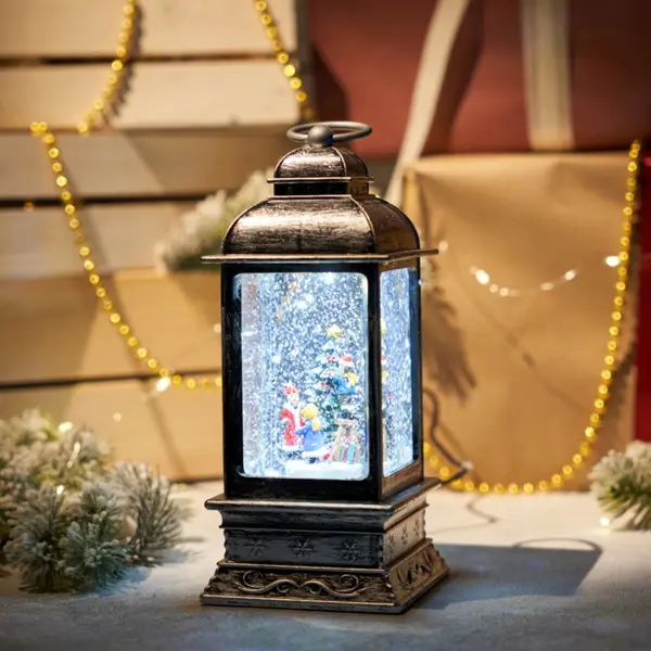 Фонарь декоративный светодиодный с эффектом снегопада «Рождество», 14.5 см, пластик, тёплый белый свет, цвет серый экскаватор truck работает от батареек свет и звук жёлтый