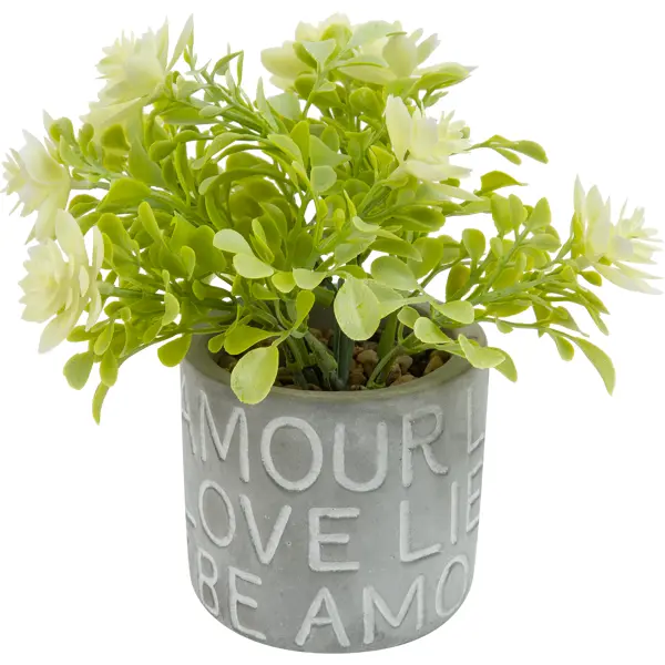 фото Искусственное растение ø13 см в фактурном горшке бело-зеленое пвх без бренда