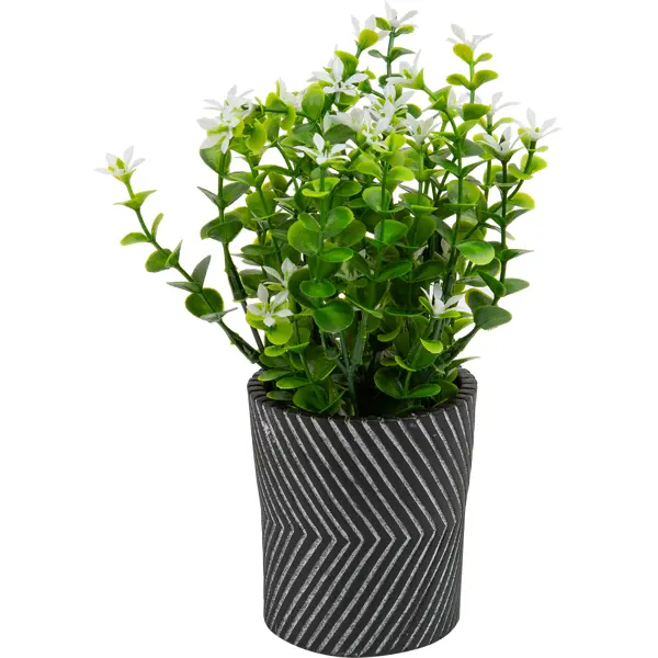 Искусственное растение ø19 см в горшке с орнаментом бело-зеленое ПВХ