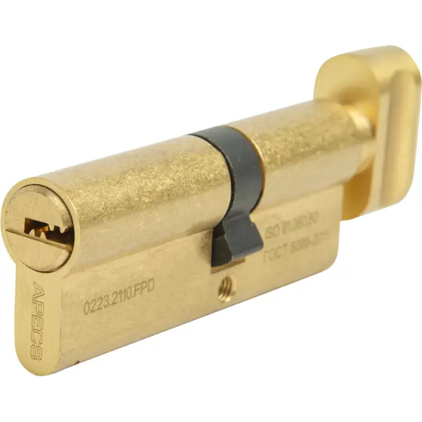 Цилиндр Apecs Pro, 45x35 мм, ключ/вертушка, цвет золото цилиндр apecs pro 50х40 мм ключ вертушка золото