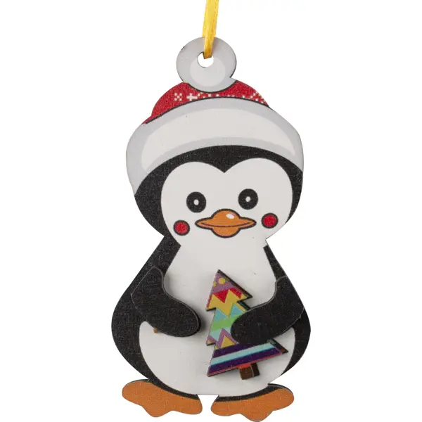 фото Украшение новогоднее «пингвин с елкой», 9.1 см, фанера без бренда