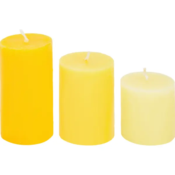фото Набор свечей столбик ароматизированный манго жёлтый 9 см 3 шт. без бренда