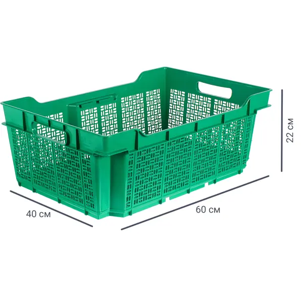 Ящик полимерный многооборотный 60x40x22 см пластик без крышки цвет зеленый ящик
