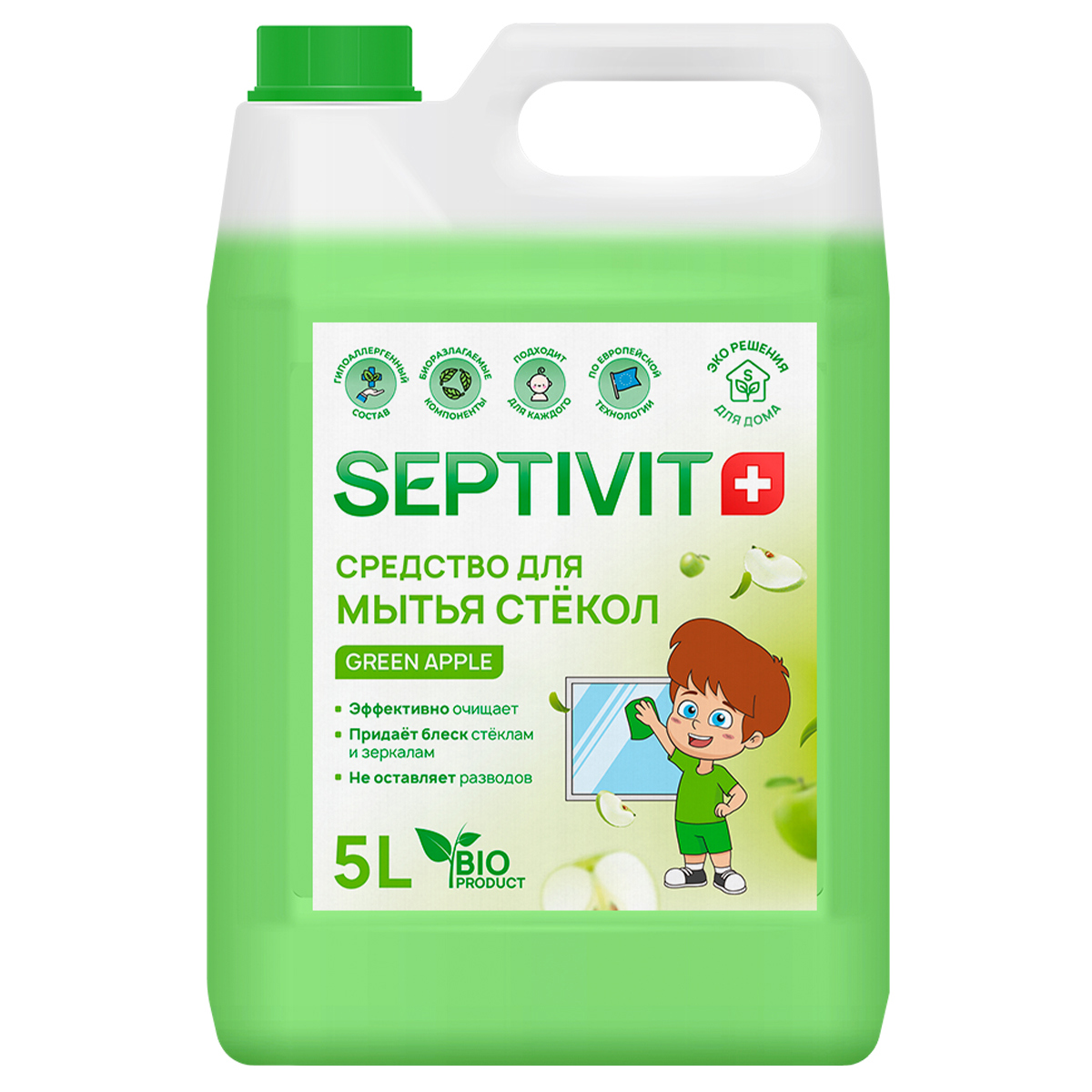 Средство для мытья стекол и зеркал Septivit Green Apple SPTV_glass_apple 5  л по цене 584.1 ₽/шт. купить в Москве в интернет-магазине Леруа Мерлен