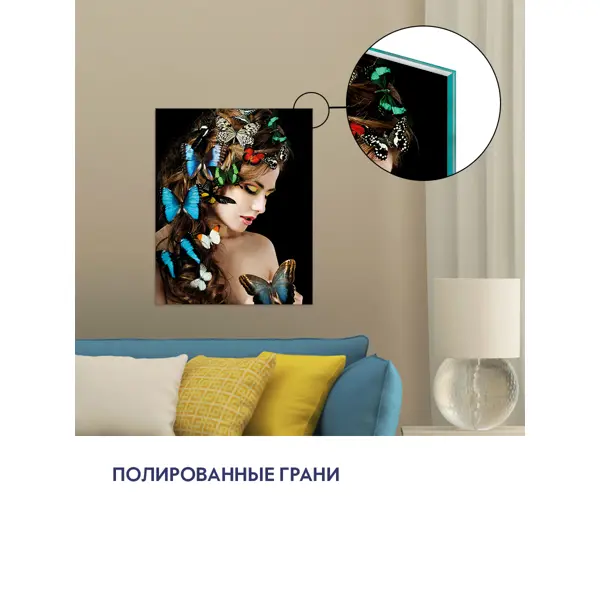 фото Картина на стекле модель и бабочки ag 40-212 40x50 см postermarket
