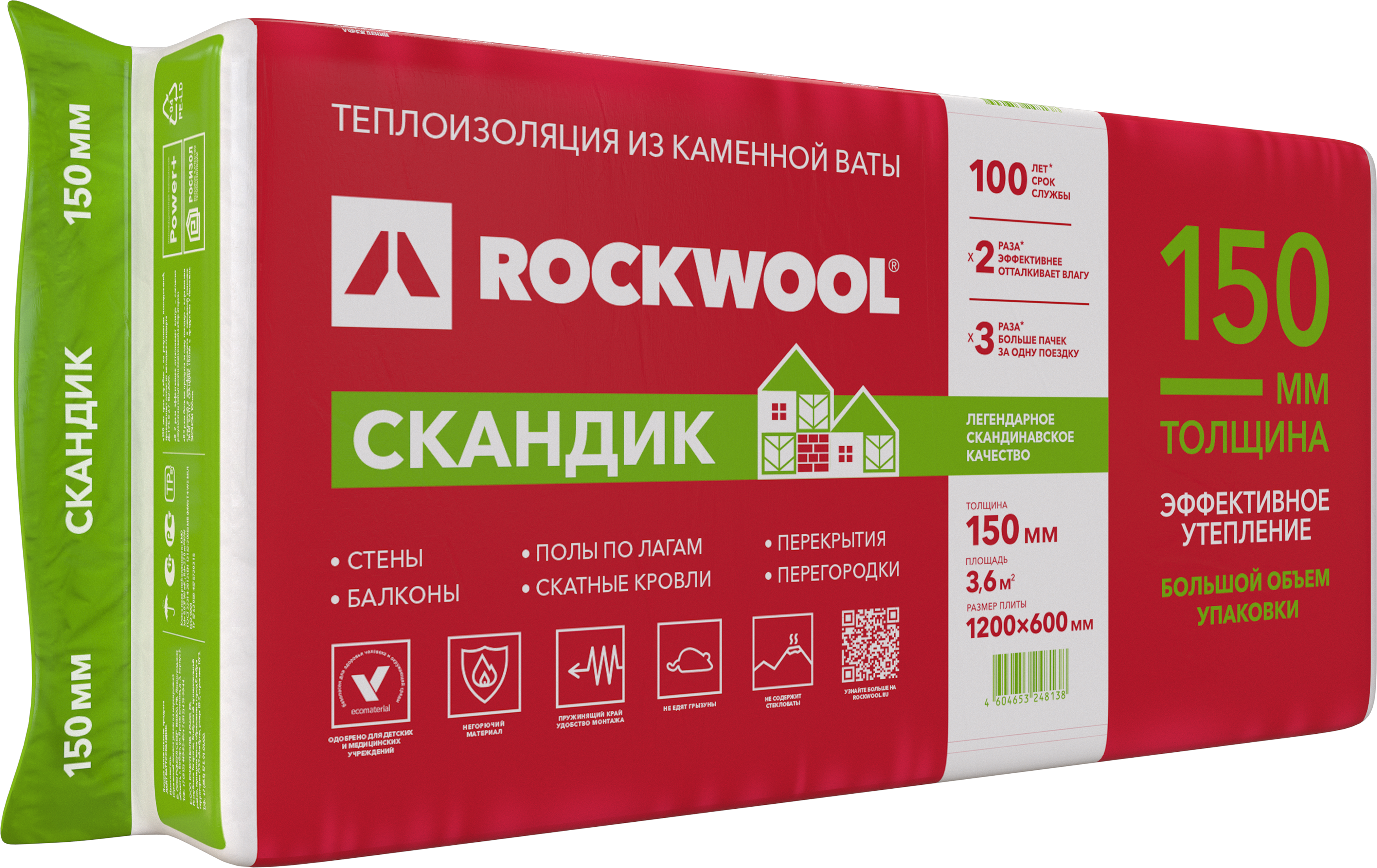 Утеплитель Rockwool Скандик 150 мм 3.6 м² ✳️ купить по цене 2855 ₽/кор. в  Иркутске с доставкой в интернет-магазине Леруа Мерлен