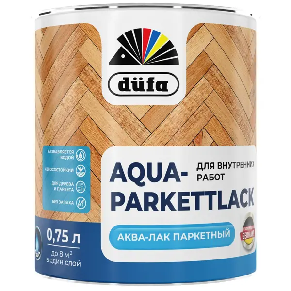Лак паркетный Dufa Aqua-Parkettlack шелково-матовый прозрачный 0.75 л лак паркетный dufa parkett полуматовый бес ный 0 75 л