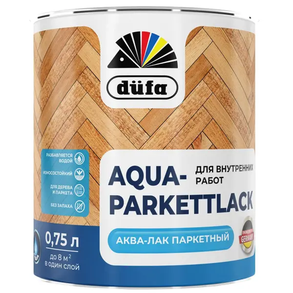Лак паркетный Dufa Aqua-Parkettlack глянцевый прозрачный 0.75 л лак паркетный dufa aqua parkettlack шелково матовый прозрачный 2 л