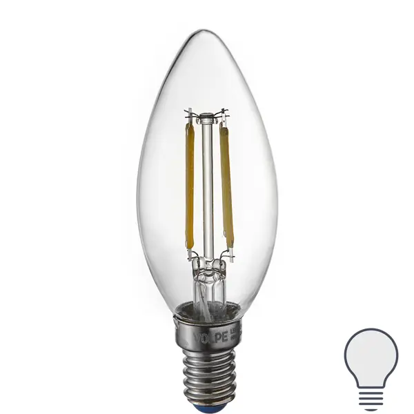 Лампа светодиодная Volpe филаментная свеча 6 Вт Е14 600 Лм прозрачная холодный белый свет
