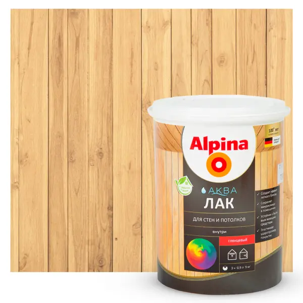 фото Лак для стен акриловый alpina аква-лак цвет прозрачный глянцевый 0.9 л