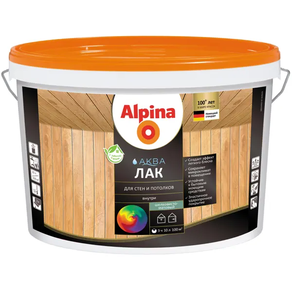 фото Лак для стен акриловый alpina аква-лак цвет прозрачный полуматовый 10 л