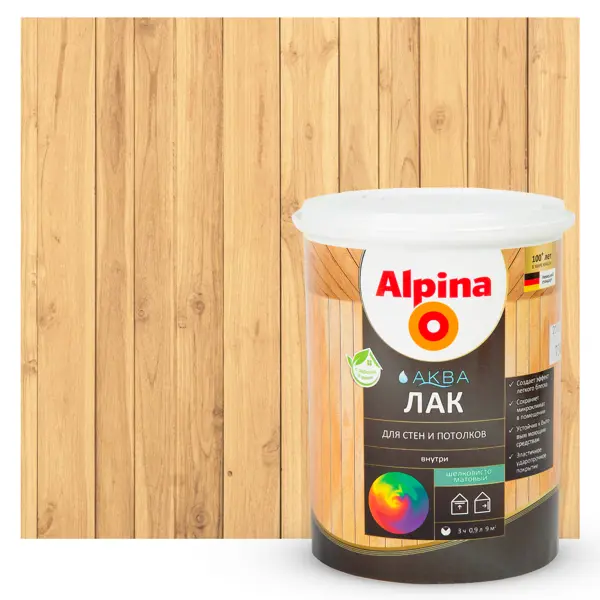 фото Лак для стен акриловый alpina аква-лак цвет прозрачный полуматовый 0.9 л