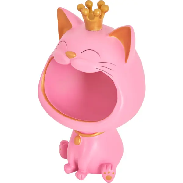 фото Подставка-статуэтка для ключей и мелочи котик 1 смола розовая 20x30 см без бренда