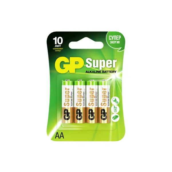 Батарейка GP Super AA (LR6) алкалиновая 4 шт. батарейка gp super aa lr6 алкалиновая 2 шт