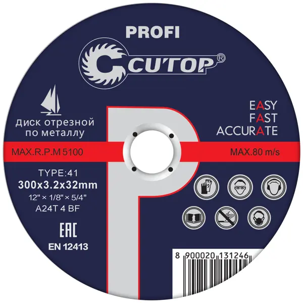 Круг отрезной по стали Cutop 39993Т 300x32x3.2 мм диск отрезной по стали cutop 400x3 2x32 мм