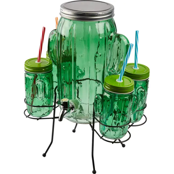 Лимонадник Мексиканская ночь 3800 мл стекло зеленый набор монтировок с пластиковой ручкой 4 штуки эврика