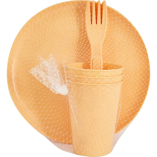 фото Набор посуды для пикника пластик желтый 9 предметов без бренда