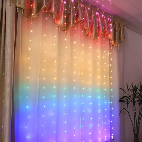 фото Электрогирлянда комнатная занавес 2x2 м 200 led разноцветный свет 8 режимов без бренда