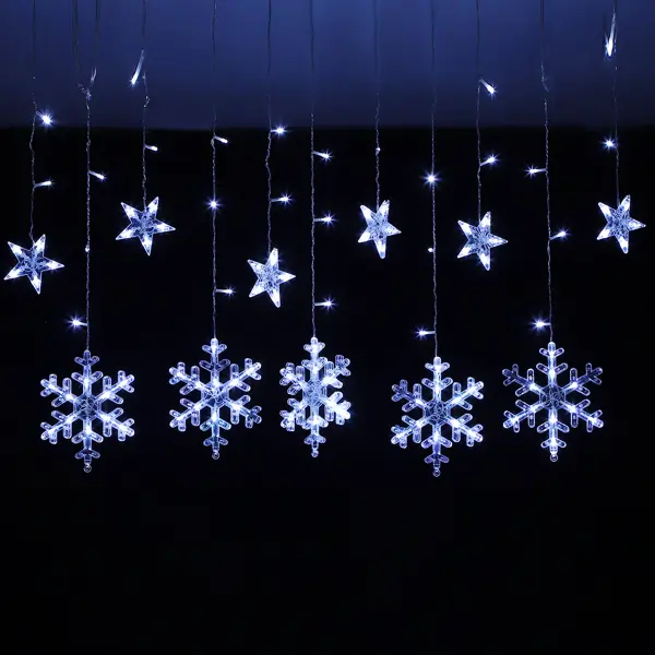 фото Электрогирлянда комнатная auralight снежинки в ночи занавес 3x1 м 120 led холодный белый цвет 8 режимов